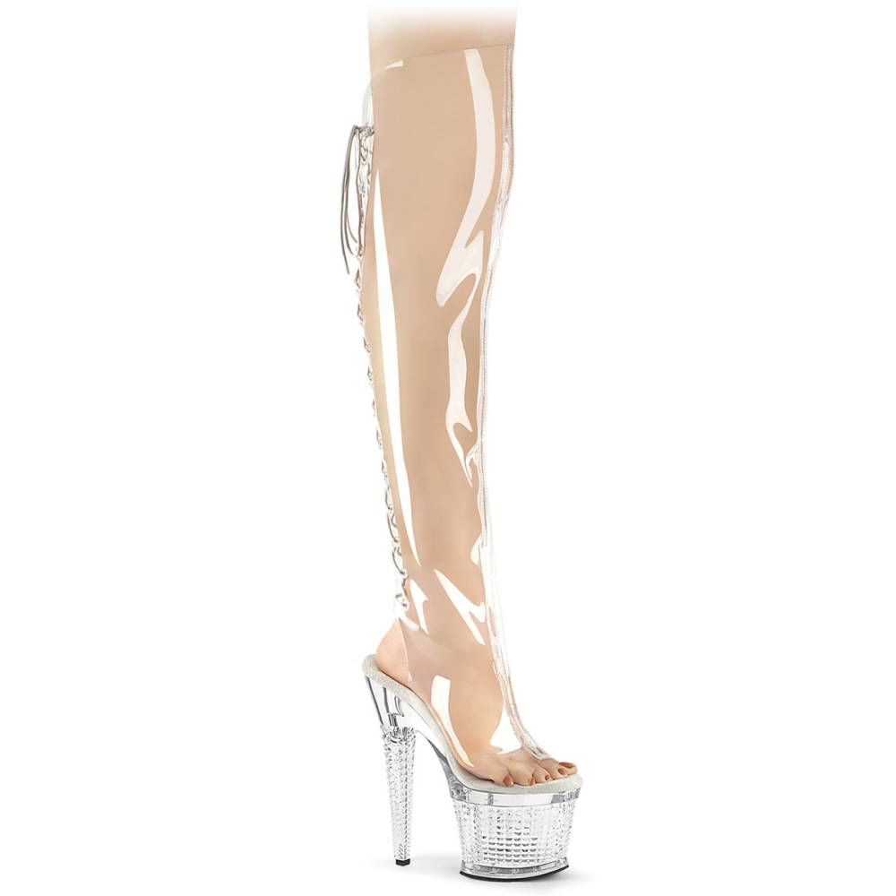 Pleaser - SPECTATOR-3019C Plateau Overknee Laarzen - Transparant